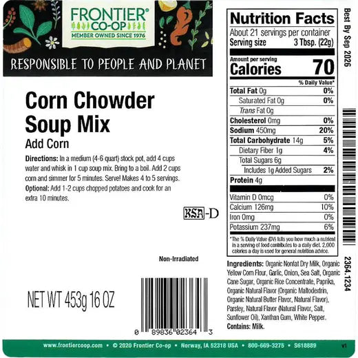 Frontier® Co-op Corn Chowder Soup Mix 1 lb.