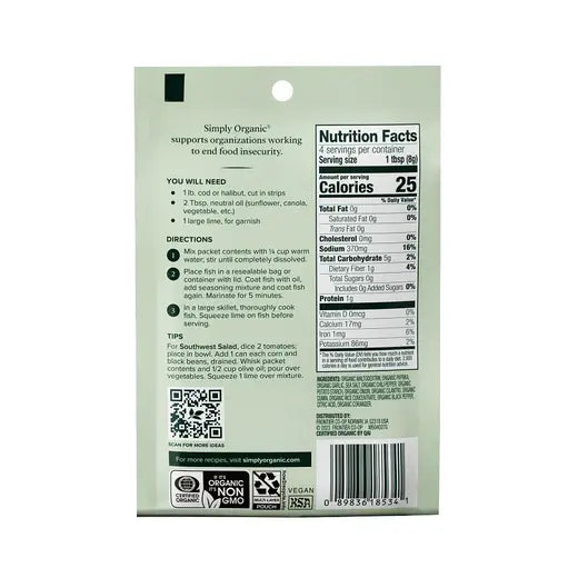 Simply Organic Fish Taco Seasoning Mix 1.13 oz.