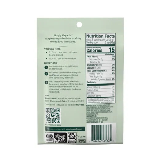 Simply Organic Vegetarian Chili Seasoning Mix 1.0 oz.