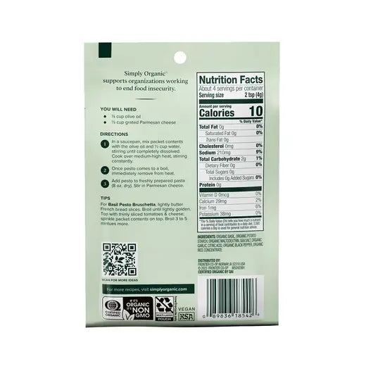 Simply Organic Sweet Basil Pesto Seasoning Mix 0.53 oz.
