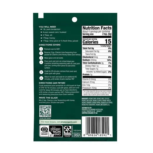 Simply Organic Sheet Pan Seasoning, Cilantro Lime 0.71 oz.