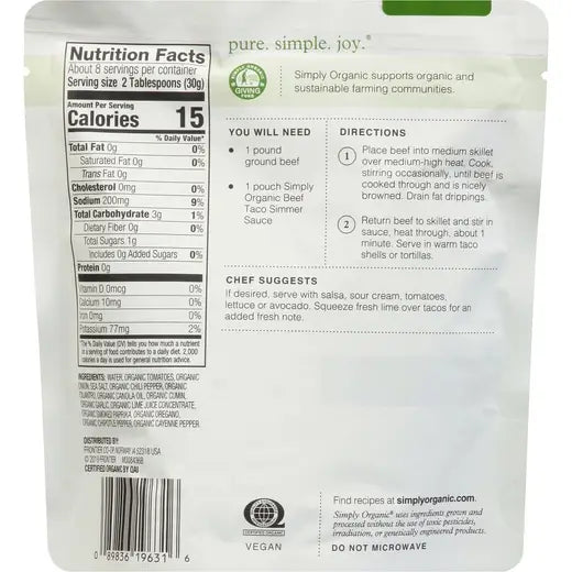 Simply Organic Southwest Taco Simmer Sauce 8.00 fl. oz.