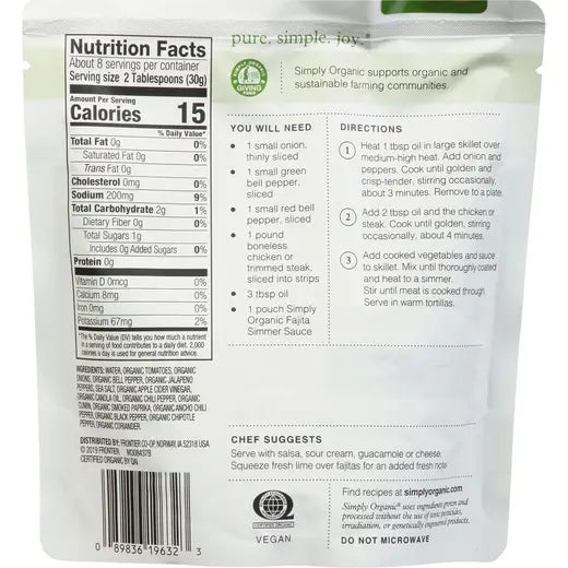 Simply Organic Classic Fajita Simmer Sauce 8.0 fl. oz.