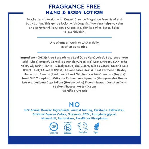 Desert Essence Fragrance-Free Hand & Body Lotion 8 fl. oz.