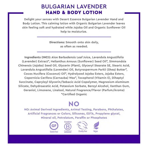 Desert Essence Bulgarian Lavender Hand & Body Lotion 8 fl. oz.