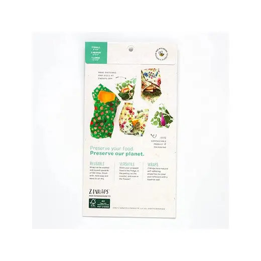 Z Wraps 3-Pack Beeswax Wrap, 1 Small Perfect Pear, 1 Medium Painters Palette, 1 Large Out & About Print