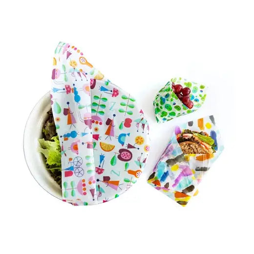 Z Wraps 3-Pack Beeswax Wrap, 1 Small Perfect Pear, 1 Medium Painters Palette, 1 Large Out & About Print