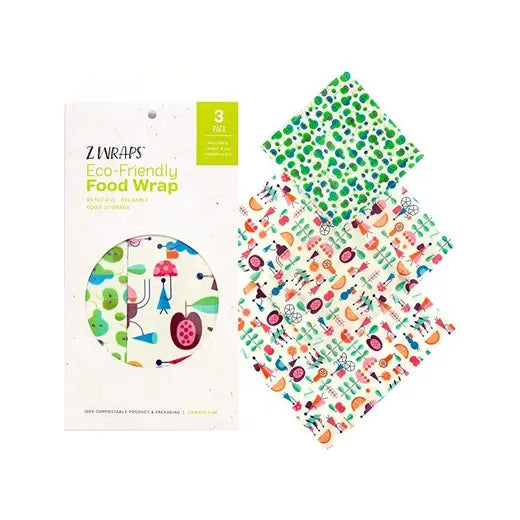 Z Wraps 3-Pack Beeswax Wrap, 1 Small Perfect Pear, 2 Medium Out & About Print