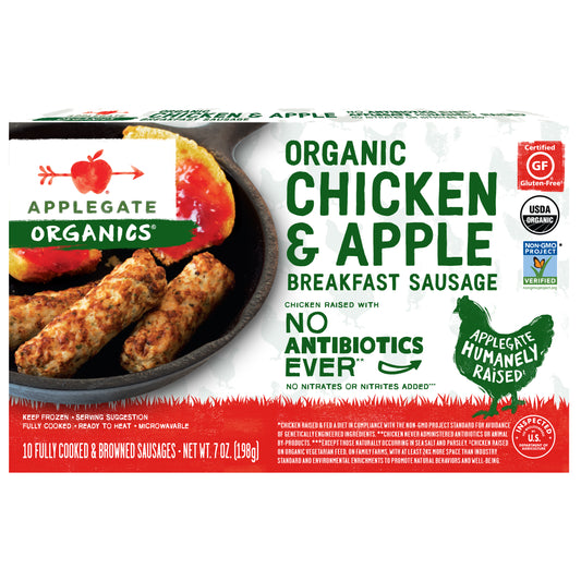 Applegate Farms, Organic Breakfast Sausage Chicken And Apple, Case Of 12, 7 Oz