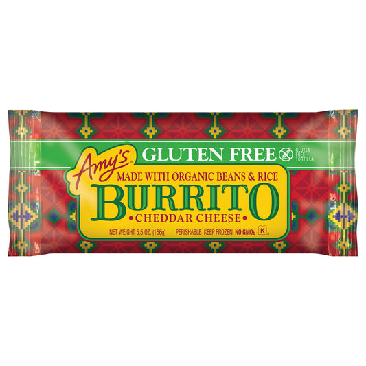 Amy's, Cheddar Cheese Burrito With Organic Beans And Rice, Case Of 12, 5.5 Oz