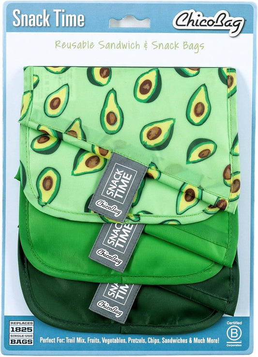 ChicoBag Reusable Avocado Snack Time Bags 3 Pack