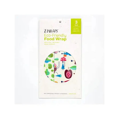 Z Wraps 3-Pack Beeswax Wrap, 1 Small Perfect Pear, 2 Medium Out & About Print